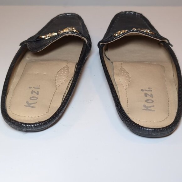 Kozi Metallic Loafer Shoes Vegan Faux Leather Rhinestone Buckle Slip On Flats - Picture 7 of 13